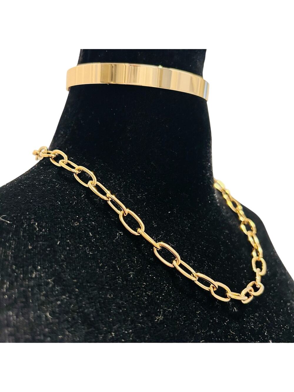 ✨ 3 Pc Gold Tone Jewelry Set Paperclip Chain Necklace Choker & Bracelet